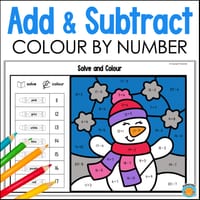 Addition and Subtraction to 20 Colour by Number Maths Worksheets WINTER Themed - thumbnail 1 of 4