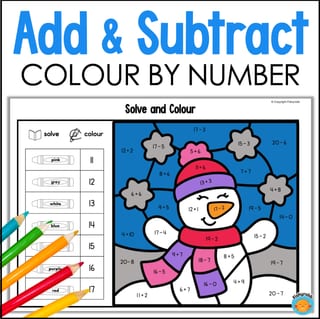 Addition and Subtraction to 20 Colour by Number Maths Worksheets WINTER Themed - image 1 of 4