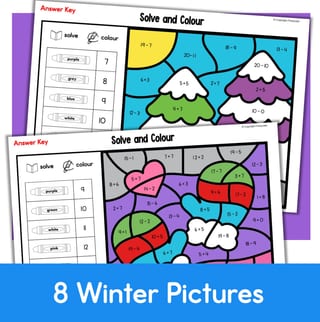 Addition and Subtraction to 20 Colour by Number Maths Worksheets WINTER Themed - image 4 of 4