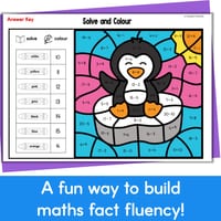 Addition and Subtraction to 20 Colour by Number Maths Worksheets WINTER Themed - thumbnail 3 of 4