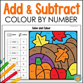 Colour by Number Addition and Subtraction within 20 AUTUMN Maths Colouring Sheets - image 1 of 4