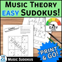 Music Theory Sudoku: EASY level | 20 Puzzles: Musical Notes, Rests & Symbols!