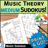 Music Theory Sudoku: MEDIUM level | 20 Puzzles: Musical Notes, Rests & Symbols!