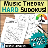 Music Theory Sudoku: HARD level | 20 Puzzles: Musical Notes, Rests & Symbols!