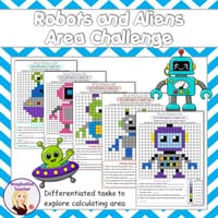 Area Square Units Pixel Art Math Activities Robots and Aliens