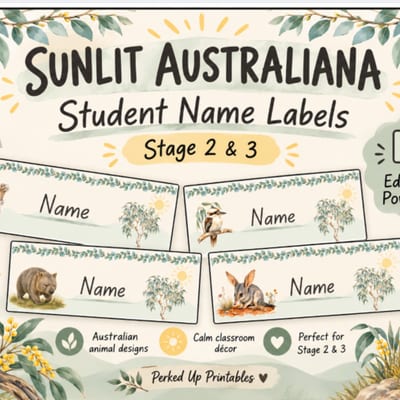 Editable Student Name Labels Sunlit Australiana | PowerPoint | Australian Decor