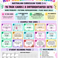 Place Value & Representing Numbers 96 Task Cards | Years 3–4 | Aust Curriculum - thumbnail 1 of 7