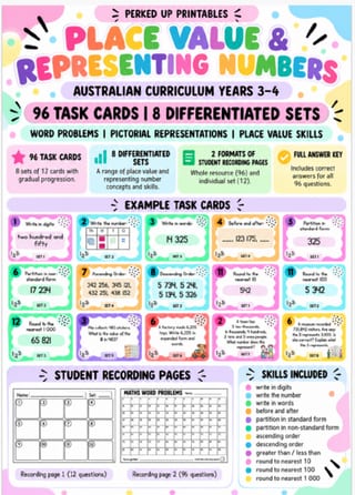 Place Value & Representing Numbers 96 Task Cards | Years 3–4 | Aust Curriculum - image 1 of 7