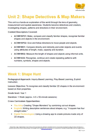 Mathematics - Unit 2 Shape Detectives & Map Makers - LESSON PLANS - Year 1 - image 4 of 4