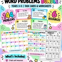 Addition & Subtraction Word Problems Bundle | Years 3–5 | Task Cards & Worksheet - thumbnail 1 of 7