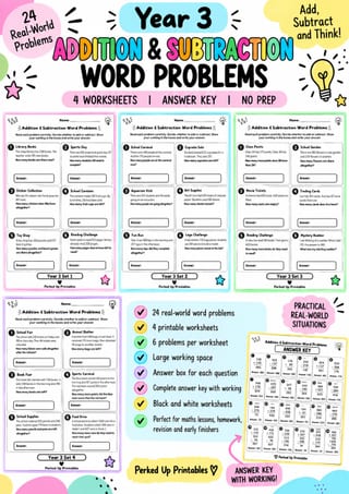 Addition & Subtraction Word Problems Bundle | Years 3–5 | Task Cards & Worksheet - image 6 of 7