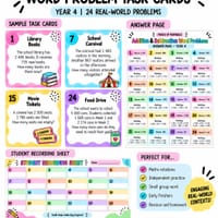 Addition & Subtraction Word Problems Bundle | Years 3–5 | Task Cards & Worksheet - thumbnail 4 of 7