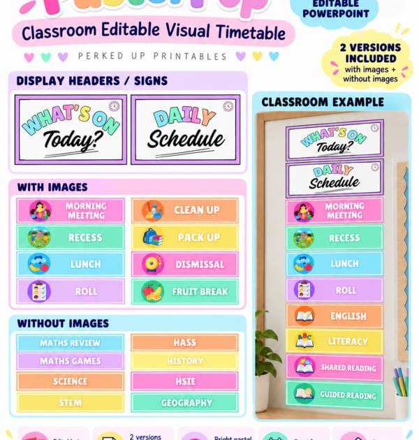 Editable Visual Timetable Pastel Pop | Classroom Schedule Cards ...