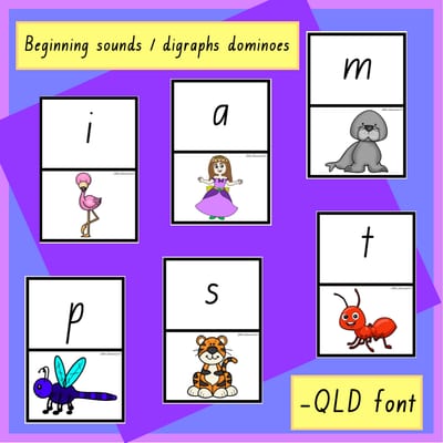 Beginning sounds / digraphs dominoes (QLD font)