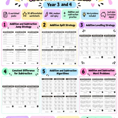 Addition and Subtraction Strategies & Word Problems | Years 3–4 | Maths Bundle