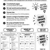 Year 3 Multiplication & Division Word Problems Worksheets | 24 Problems/Answers