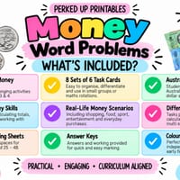 Australian Money Word Problems Task Cards | Years 3 & 4 | Plus Answers