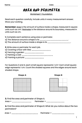 Area and Perimeter Worksheets for Years 4-6 - image 2 of 4