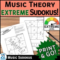 Music Theory Sudoku: EXTREME level | 20 Puzzles: Musical Notes, Rests & Symbols!