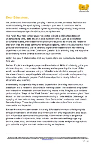 Mathematics - Unit 4 A Year in Our Lives - LESSON PLANS - Year 1 - image 2 of 4
