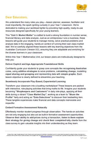 Mathematics - Unit 3 Market Maths - LESSON PLANS - Year 1 - image 2 of 4