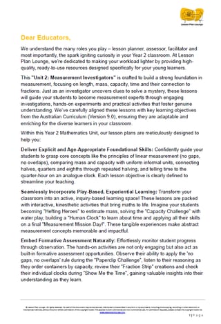 Mathematics - Unit 2: Measurement Investigators - LESSON PLANS - Year 2 - image 2 of 4